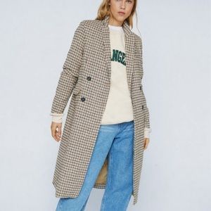 Nasty Gal CheckPrint Wool Look Double Breasted Coat